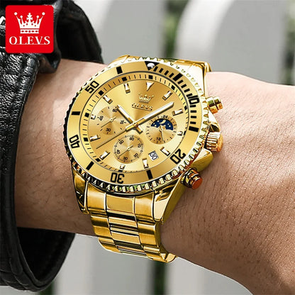 Relógio OLEVS para homem, marca de luxo, relógio militar de quartzo dourado, estanque, data luminosa, caixa em aço inoxidável.
