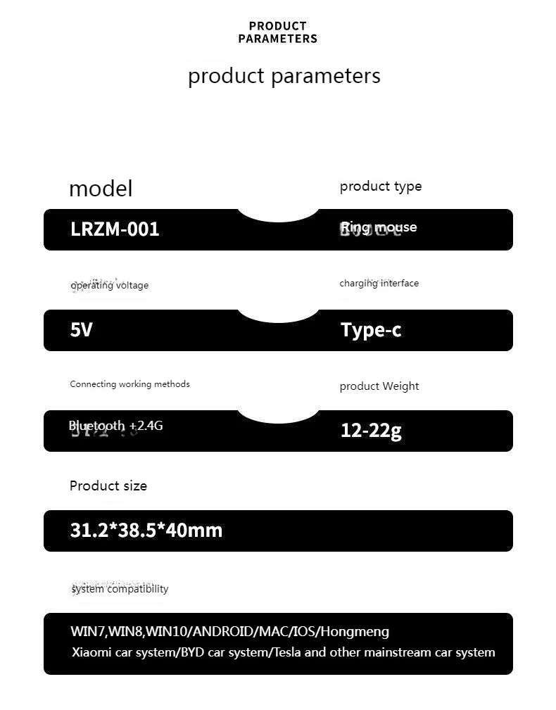 Nova prstanska miška s sledilno kroglico 2.4G+Bluetooth, brezžična miška za daljinsko upravljanje, za kratke videoposnetke/PPT predstavitve/govore/zaslone v vozilu