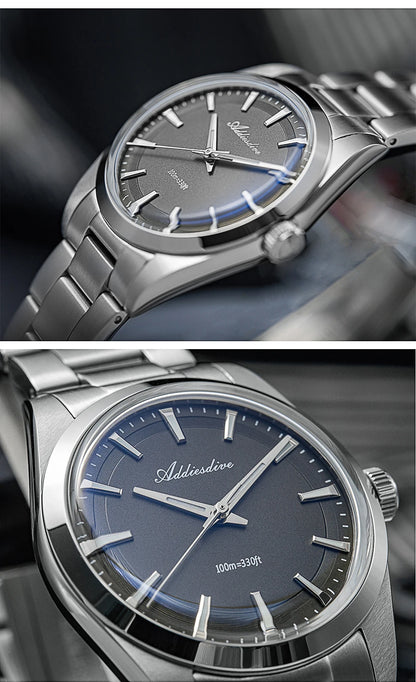 Orologio da uomo ADDIESDIVE in acciaio, stile di lusso, dotato di vetro bombato, movimento al quarzo e rivestimento luminescente blu BGW9; impermeabile fino a 100 ATM, display analogico – Modello AD2066