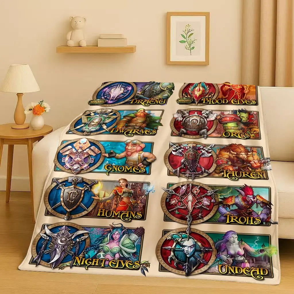 3D WOW World of Warcraft žaidimo „Demon Hunter Arthas“ animacinio stiliaus flanelinis pledas, itin minkštas pliušinis užklotas namams, miegamajam, lovai ir sofai