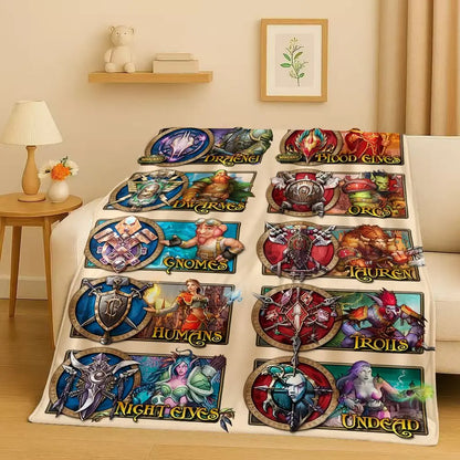 3D WOW World of Warcraft žaidimo „Demon Hunter Arthas“ animacinio stiliaus flanelinis pledas, itin minkštas pliušinis užklotas namams, miegamajam, lovai ir sofai