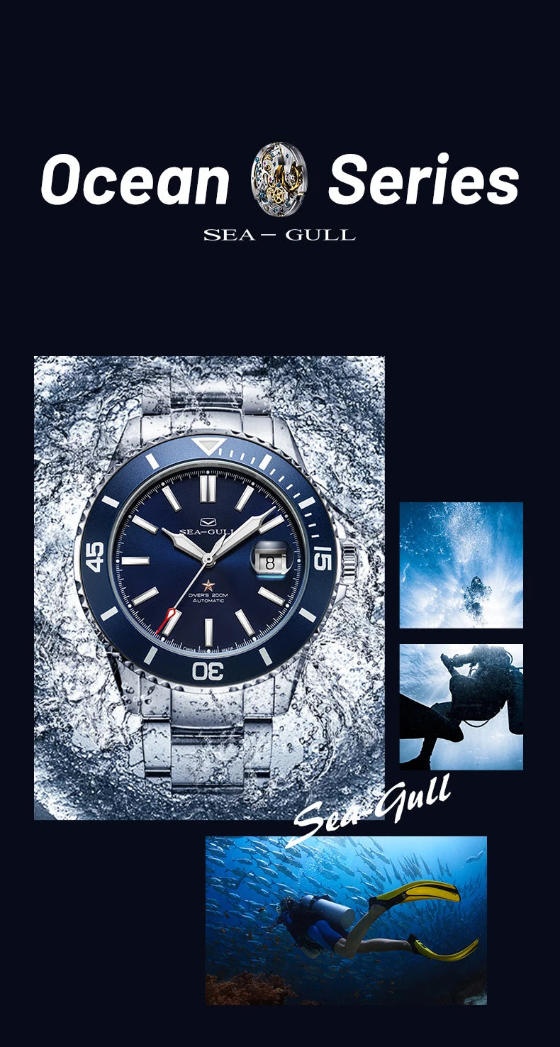 Seagull relogio masculino Men Watch 200m Diving Business Waterproof Fashion Automatic Mechanical Watch Ocean Series 816.32.1523