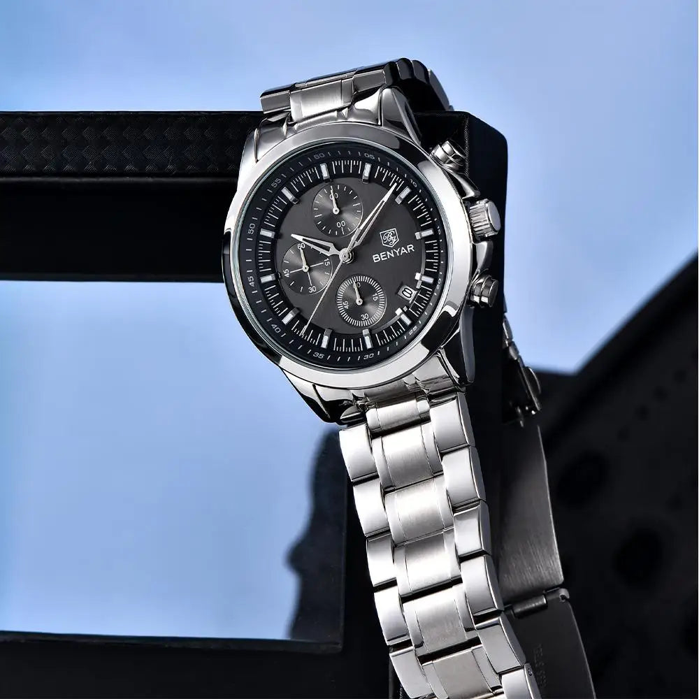 BENYAR 2024 New 40MM Men's Quartz Watch 50M Waterproof Automatic Diving Watch Luxury Fashion Men's Stainless Steel Watch