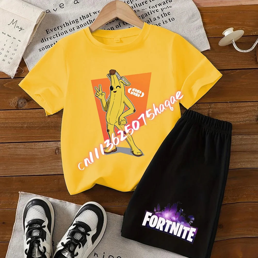 Fortnites Series T-shirt Shorts Suit for Children Hot Game Top and Pants Set Summer Cute Home Loungewear Outfit Birthday Gift