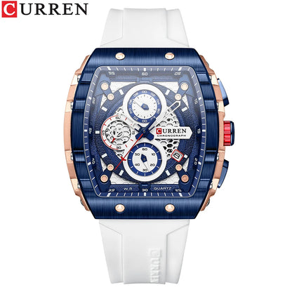 CURREN Fashion men watch brand unique square design luxury quartz sports tape watches men waterproof