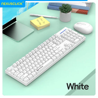 Conjunto Teclado e Rato Sem Fios NexusClick para Gaming e Escritório, Poupança de Energia Inteligente, Tamanho Completo, 104 Teclas, 1600DPI Ajustável, USB para Portátil e PC