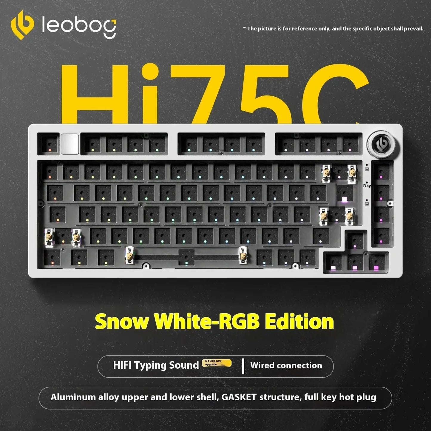 Kit de Teclado Mecânico LEOBOG Hi75C 3 Modos/Com Fio Hot-Swap com Botão Rotativo RGB, Liga de Alumínio, Montagem Gasket, Kit de Teclado Hi75C Personalizado para PC, Presente