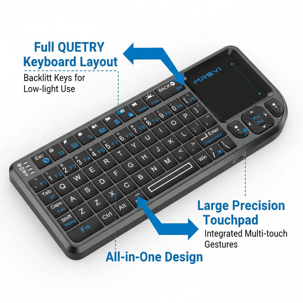 MRSVI Mini Keyboard A8 PLUS, tastiera wireless retroilluminata 2.4GHz e Bluetooth5.0 con touchpad per Android TV Box, Mac, laptop, Windows