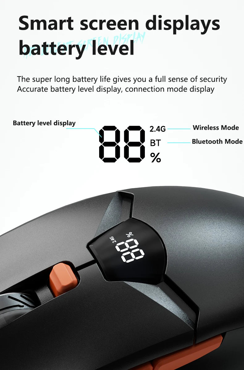 Warvank SX01 trådlös gamingmus med smart skärm, DPI-justering i 6 steg, 600mAh uppladdningsbar tyst Bluetooth-mus för kontor