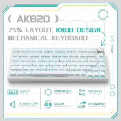 AJAZZ AK820 Rotary Volume Buttons Hot-Swappable Keys For Office AndHome Mechanical Keyboards DIY