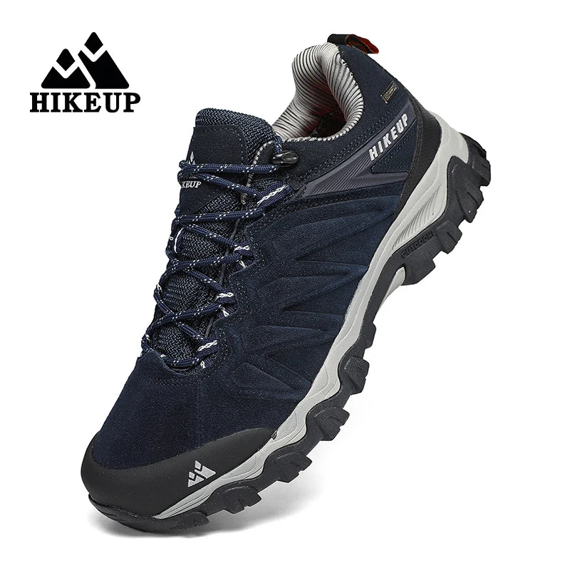 HIKEUP High-Quality Leather Hiking Shoes, Durable Outdoor Sport Men Trekking Leather Shoes, Lace-Up Climbing Hunting Sneakers