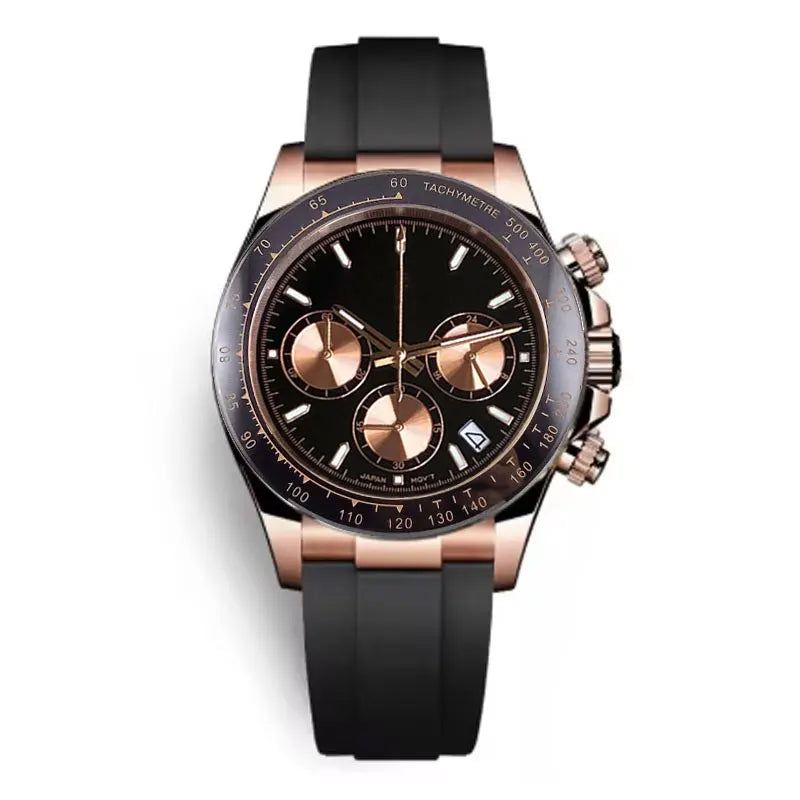 Reloj de lujo para hombre VK63 con movimiento de cuarzo, cronógrafo de negocios, 39mm, acero/oro rosa, fecha, esfera luminosa y cronógrafo completo