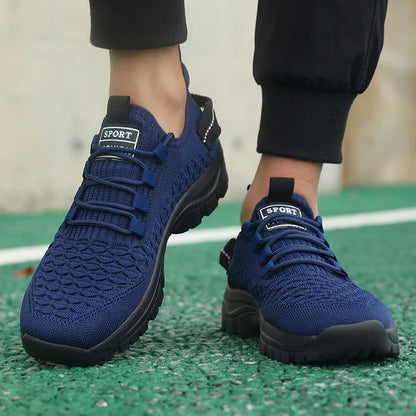 Men's Bright Yellow Outdoor Sneakers Breathable Mesh Construction Shock Absorbing Sports Shoes Stylish Trendy Adventure Footwear