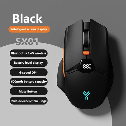 Warvank SX01 trådlös gamingmus med smart skärm, DPI-justering i 6 steg, 600mAh uppladdningsbar tyst Bluetooth-mus för kontor