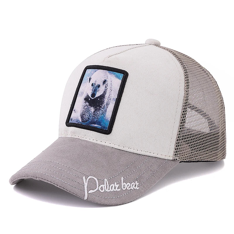 Unisex Mesh Cap Lion Pattern Patch Design Suede Hat Women And Men Summer Animal Baseball Cap Fashion Trucker Hat