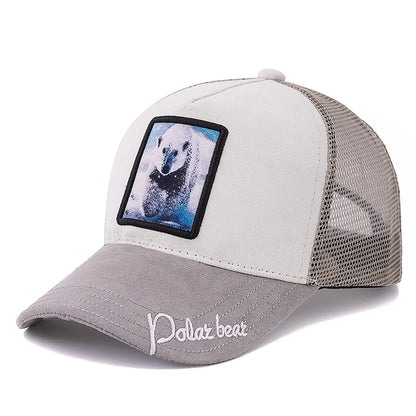 Unisex Mesh Cap Lion Pattern Patch Design Suede Hat Women And Men Summer Animal Baseball Cap Fashion Trucker Hat