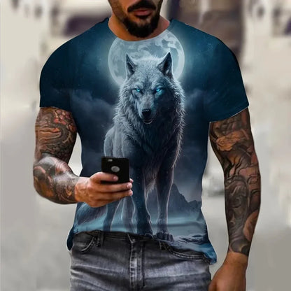 Men's T-Shirts Summer Animal Wolf Pattern 3D Print Tops Tees Summer Women Streetwear Fashion Oversized T Shirt Men Clothing