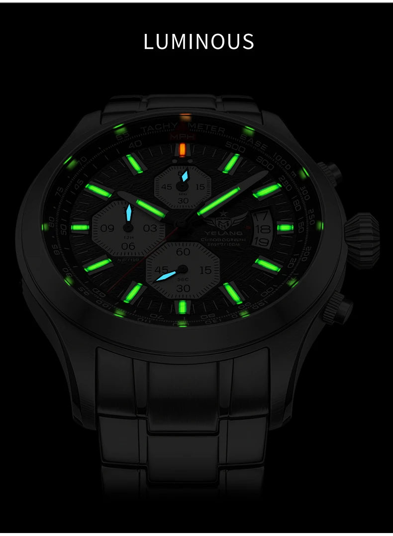 Zegarek kwarcowy męski YELANG V1029S 42mm, mechanizm Japan OS10, luminescencja T100, wodoodporność 100M, sportowy styl militarny, szafir