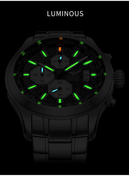 Zegarek kwarcowy męski YELANG V1029S 42mm, mechanizm Japan OS10, luminescencja T100, wodoodporność 100M, sportowy styl militarny, szafir