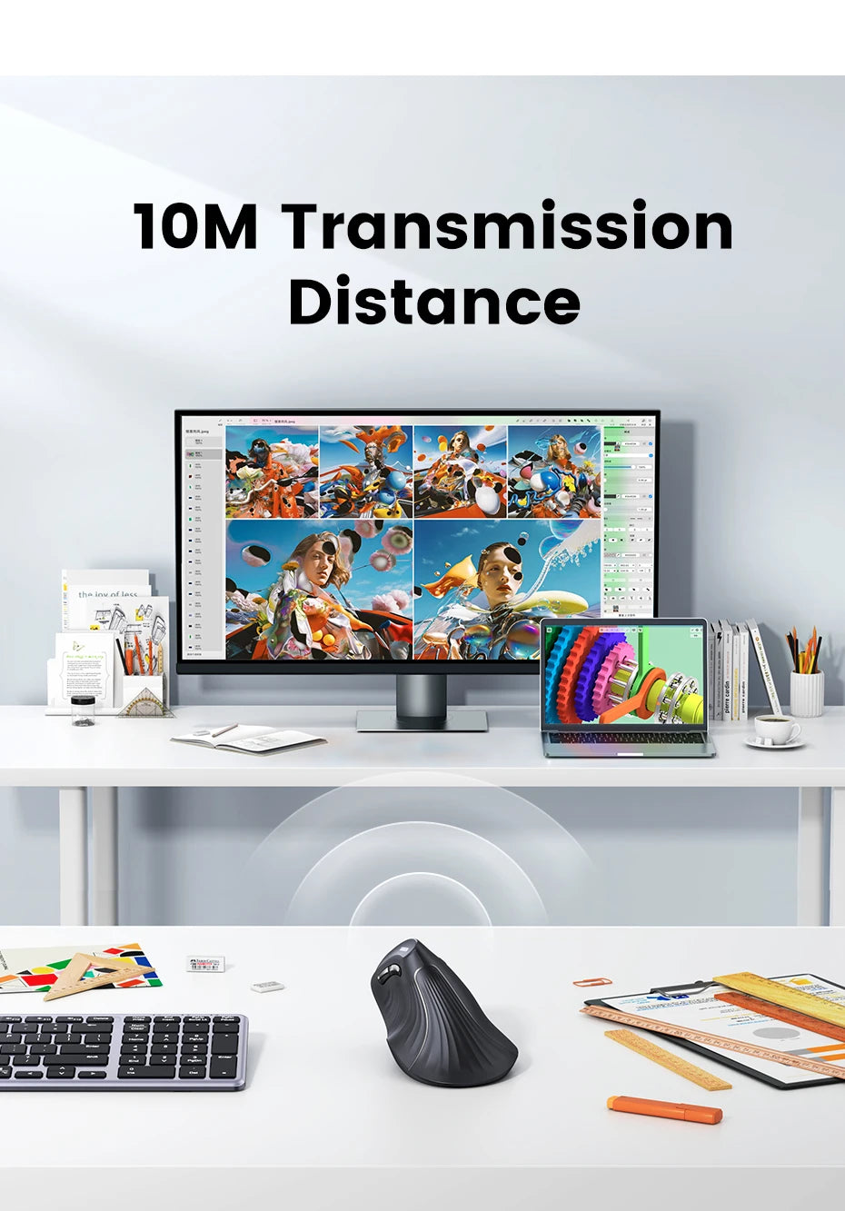 Langaton Bluetooth 5.0 2.4G -hiiri, ergonominen, 4000DPI, 6 hiljaista painiketta, MacBookille, tableteille, kannettaville tietokoneille ja PC:lle