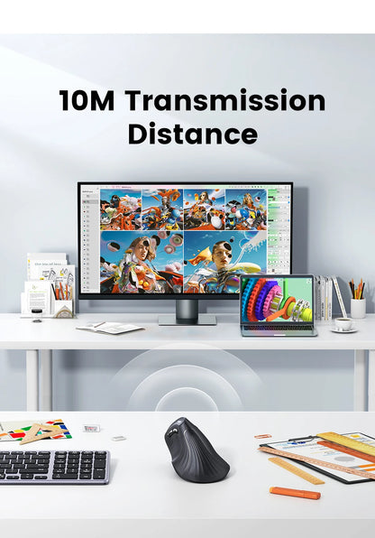 Langaton Bluetooth 5.0 2.4G -hiiri, ergonominen, 4000DPI, 6 hiljaista painiketta, MacBookille, tableteille, kannettaville tietokoneille ja PC:lle