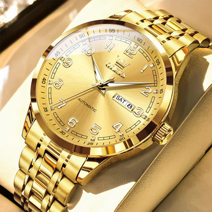 OLEVS Original Men's Fully Automatic Mechanical Watch Stainless Steel Calendar Week Men's Luminous Waterproof Business Watch