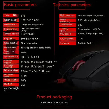 Káblová myš Bloody V7M RGB, ľahká ergonomická konštrukcia, 4000dpi, pre PC, kanceláriu, e-športy a gaming, s programovaním makier pre CF LOL CS