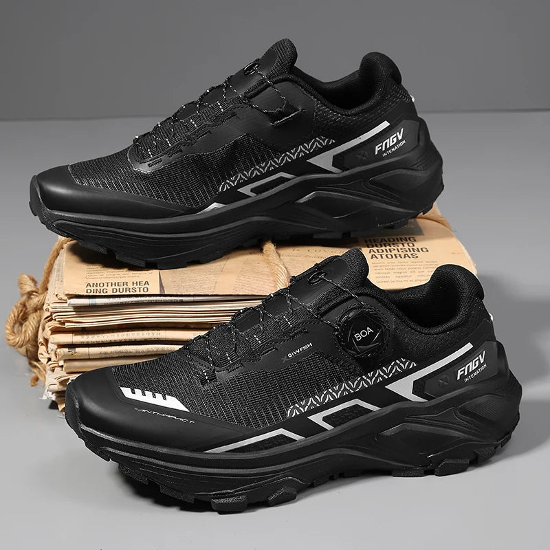 Sapatilhas de corrida para homem primavera e verão — calçado outdoor para caminhada, sapatilhas de trail resistentes ao desgaste com fecho BOA, respiráveis, estilo desportivo e casual