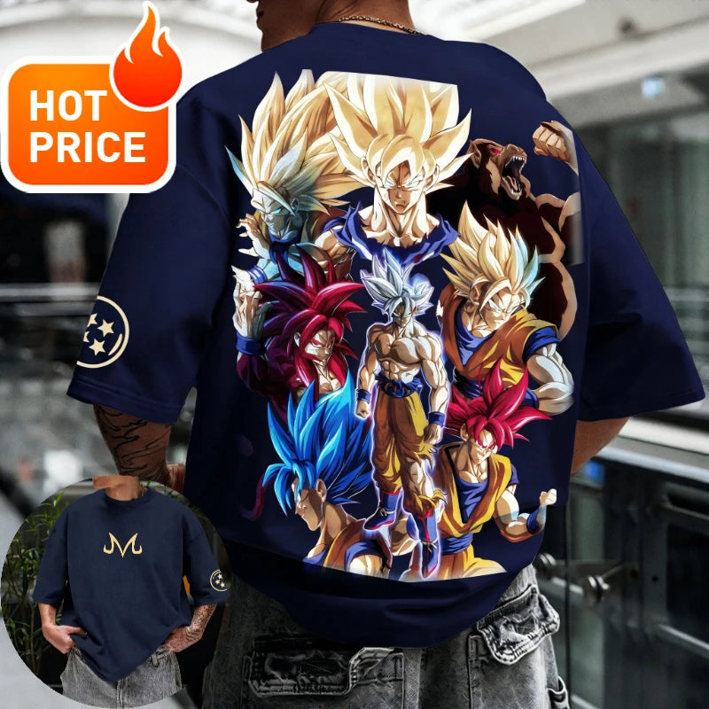 2026 Summer Dragon Ball  T-shirt 100% Cotton Goku All Forms Print Oversized Gym Streetwear Unisex Retro Tee for Adults Kids