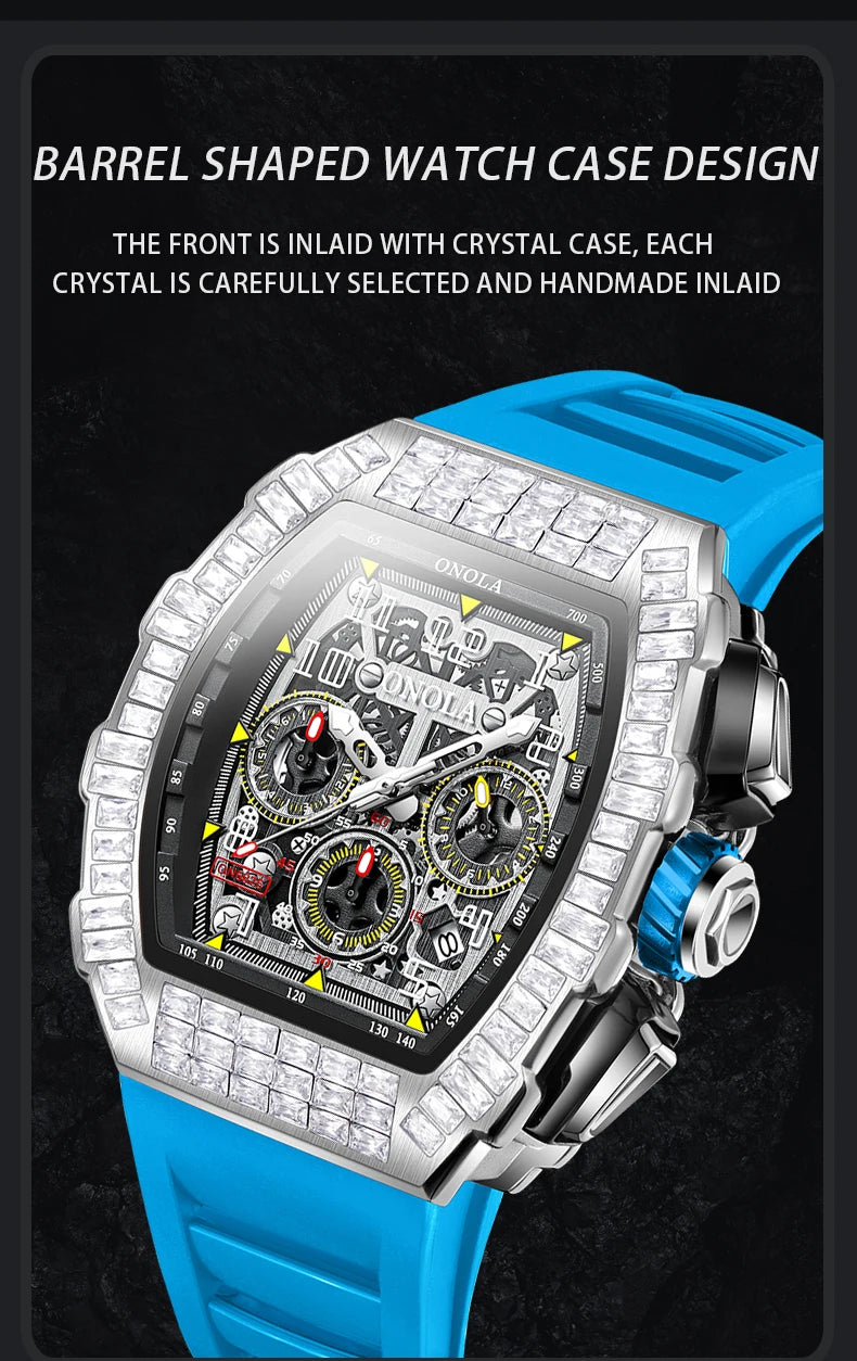 Hot Selling Fashion Fully Automatic Mechanical Watches Men ONOLA Unique Design with Diamond Inlaid Waterproof Tape Men's Watch