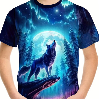 Children's Clothing Boys Tshirt Short Sleeve Cool 3D Wolf Print Kids Summer Clothes Stylish Streetwear Round Neck Girl Clothes﻿