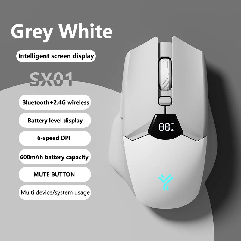 Warvank SX01 trådlös gamingmus med smart skärm, DPI-justering i 6 steg, 600mAh uppladdningsbar tyst Bluetooth-mus för kontor