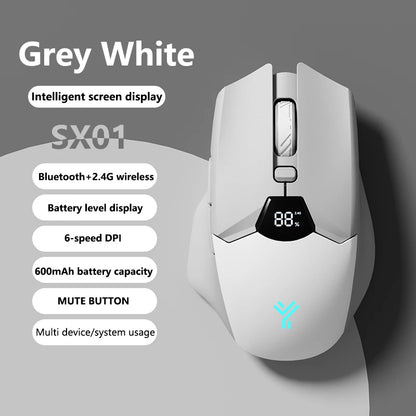 Warvank SX01 trådlös gamingmus med smart skärm, DPI-justering i 6 steg, 600mAh uppladdningsbar tyst Bluetooth-mus för kontor