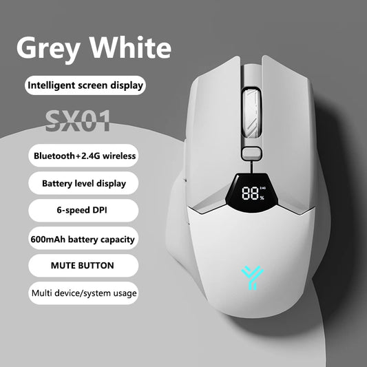 Warvank SX01 belaidė žaidimų pelė su išmaniuoju ekranu, 6 greičių DPI reguliavimu, 600mAh įkraunama tyli biuro Bluetooth pelė