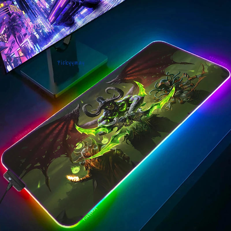 World Of Warcraft LED Backlight Gaming Mousepad Gamer Mousepads RGB Mouse Pad Non-Slip Rubber Deskmats Keyboard Desk Mat WOW