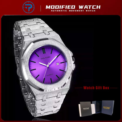 PINTIME 3185 Unisex Quartz Watch  Purple Dial, Glitter Textured Case, Date Display & 3 Bar Water Resistant