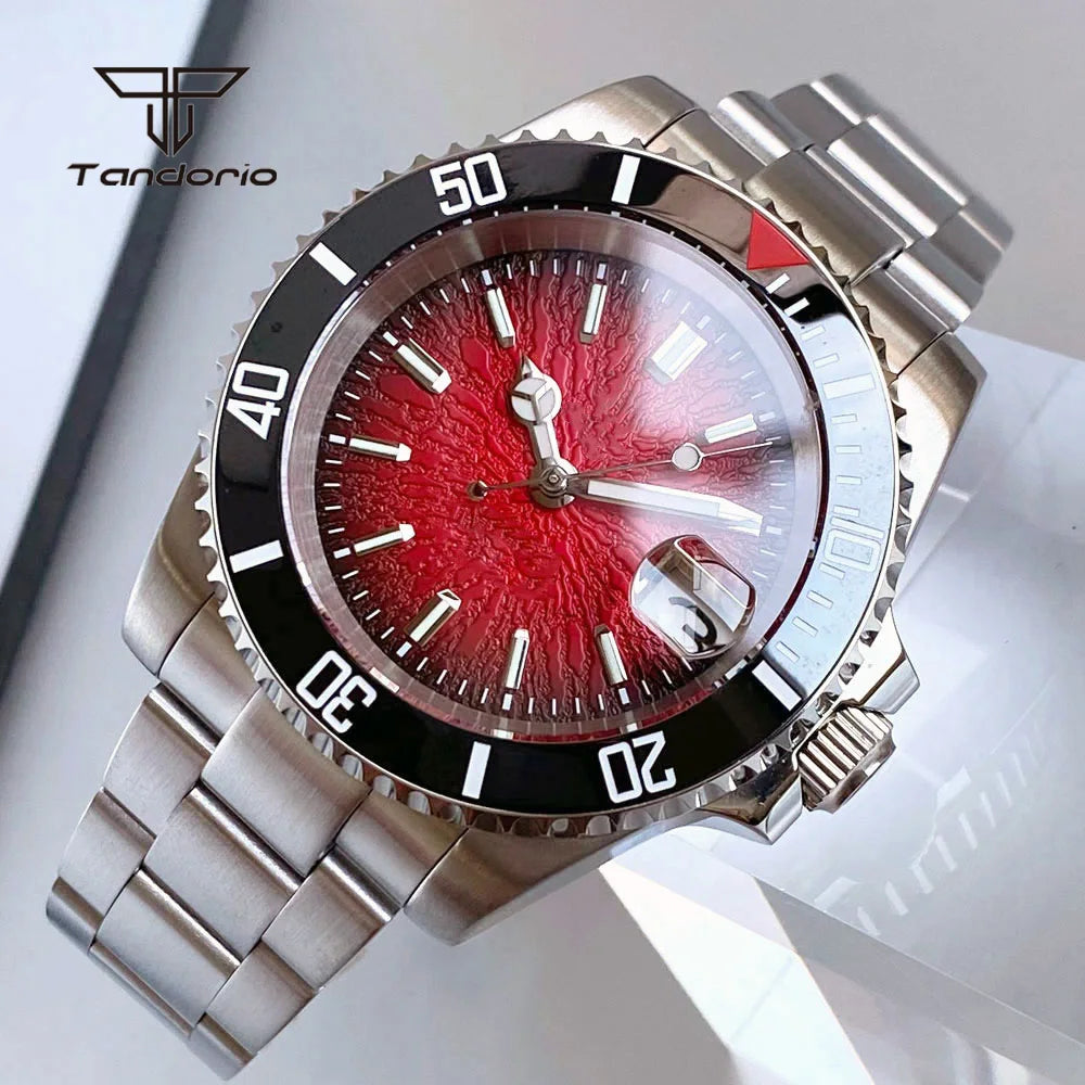 Tandorio 40mm Automatic Watch  NH35 / Miyota 8215 Movement, Sapphire Crystal, Textured Dial, Date & Stainless Steel Bracelet