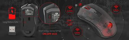 Redragon M652 оптична безжична мишка 2.4G с USB приемник, преносима мишка за гейминг и офис, 5 регулируеми нива на DPI
