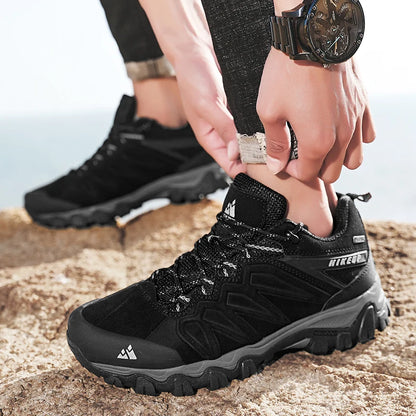 HIKEUP High-Quality Leather Hiking Shoes, Durable Outdoor Sport Men Trekking Leather Shoes, Lace-Up Climbing Hunting Sneakers