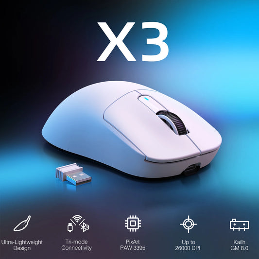 Ratón gaming inalámbrico ATTACK SHARK X3, ratón ergonómico para PC de 49g, tres modos, sensor óptico PAW3395 de 26K DPI, botones programables