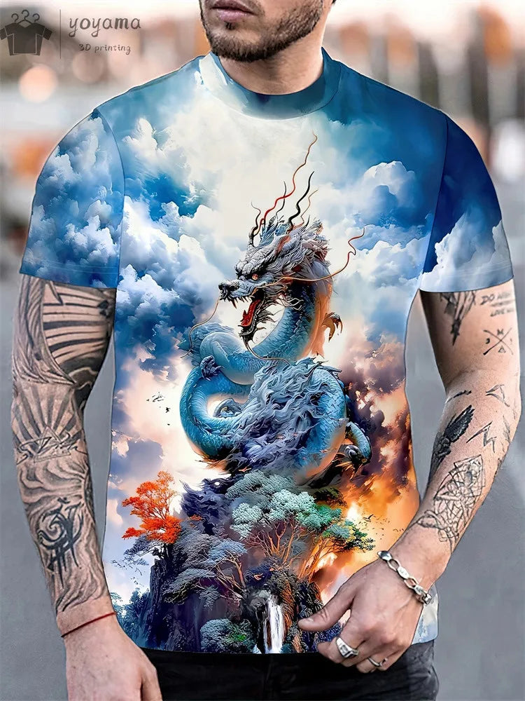 Animal Dragon 3D Print Sport Quick-dry Breathable Men TShirt Outdoor Street Harajuku Run Fitness Short Sleeve Clothes Top Summer