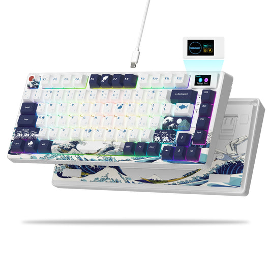 womier SK80 Gasket Mounted Mechanical Keyboard 81 Key Gamer Keyboard 75% Hot Swap RGB Gaming Keyboard with Smart Display for PC