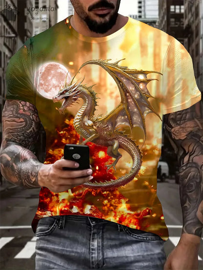 Animal Dragon 3D Print Sport Quick-dry Breathable Men TShirt Outdoor Street Harajuku Run Fitness Short Sleeve Clothes Top Summer