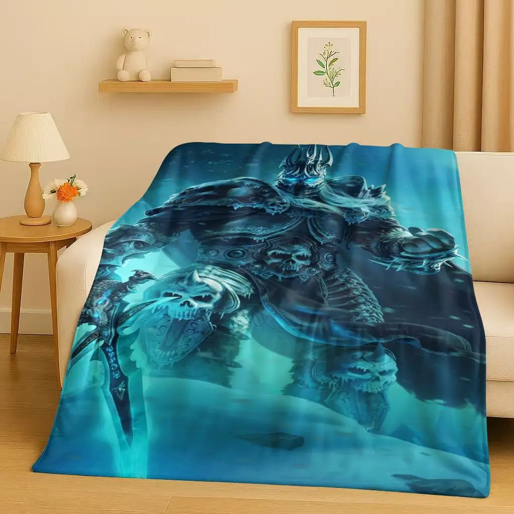 3D WOW World of Warcraft žaidimo „Demon Hunter Arthas“ animacinio stiliaus flanelinis pledas, itin minkštas pliušinis užklotas namams, miegamajam, lovai ir sofai