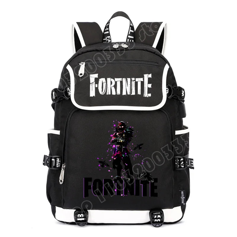 Zaino Fortnites di grande capacità, borsa casual a tracolla con porta USB, unisex, stile anime, cartella per studenti, nuovo regalo di cancelleria elegante