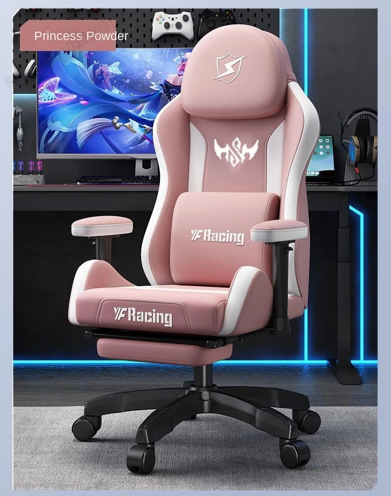Gaming Chair with Latex Seat Cushion, Four-stage Pneumatic Cylinder, Removable Dual Headrest Adjustable Backrest, Office Chair