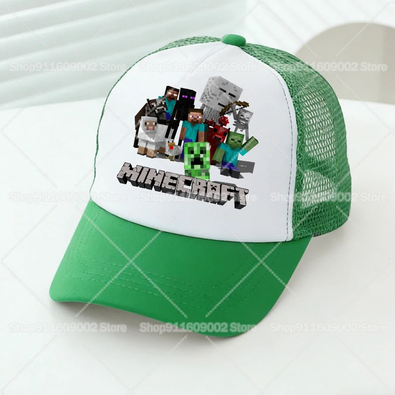 Baseballové čiapky s sieťovinou s motívmi z hry Minecraft, kreslené postavičky, pre dospelých a deti, športové čiapky, pre chlapcov a dievčatá, letné vonkajšie čiapky s klobúkom proti slnku, darček