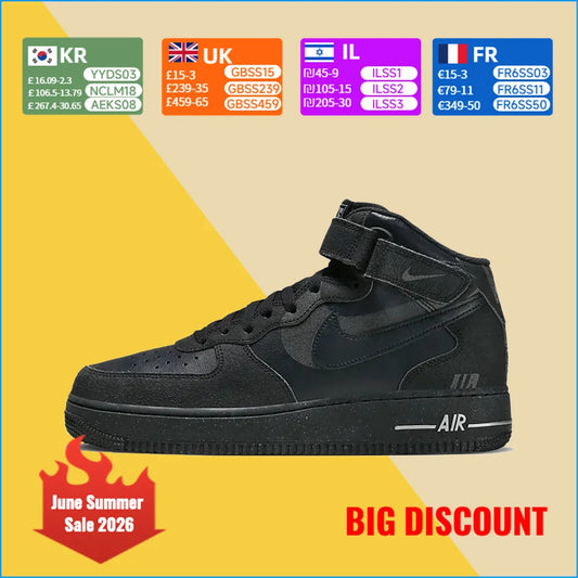 Zapatillas unisex Nike Air Force 1 Mid - Sujeción del tobillo, comodidad clásica acolchada y durabilidad para uso durante todo el día DQ7666-001