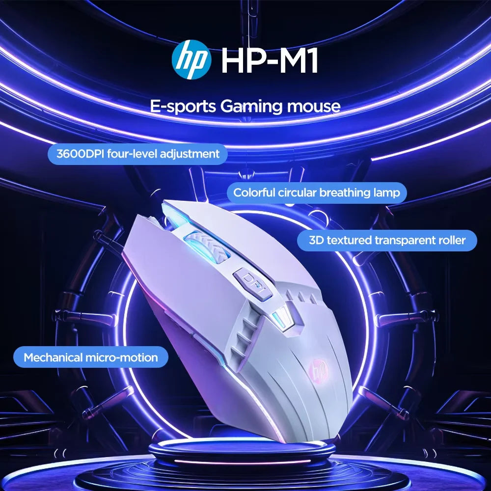 HP M1 kabelgebundene Gaming-Maus, weiß beleuchtet, E-Sports-Maus, USB, für Gaming, Büro, Desktop und Laptop