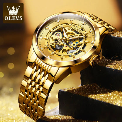 OLEVS 9920 Original Skeleton Men's Watches Solid Stainless Steel Waterproof Luminous Man Watch Luxury Automatic Mechanical Watch